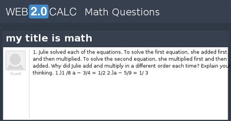 View question - my title is math