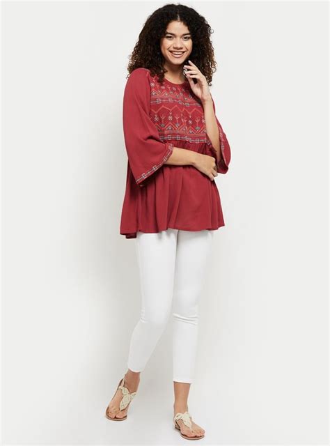 Buy Women Embroidered Three-Quarter Sleeves Tunic Online at just Rs ...