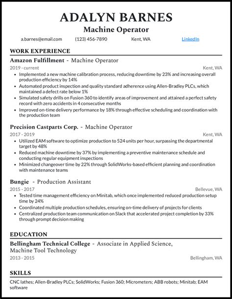 Image result for Machine Operator Resume Examples
