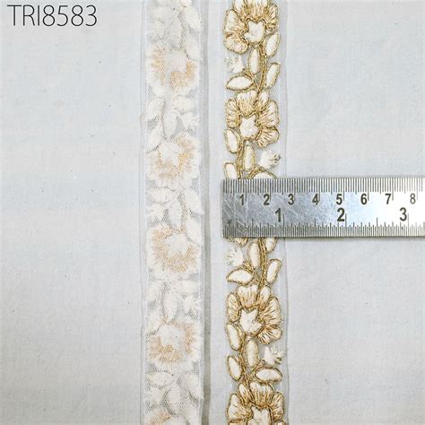 9 Yard Ivory Gold 27mm Embroidery Ribbons Gift Wrapping Indian Sari Em ...