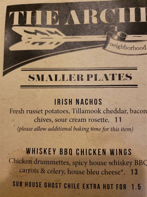 Menu at Archer Ale House pub & bar, Bellingham