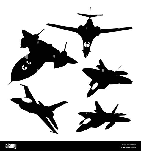 Set of silhouettes of military aircraft on a white background. Vector illustration Stock Vector ...