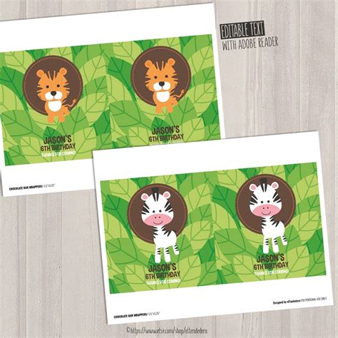 Safari Chocolate Bar Wrappers. Birthday Chocolate Bar Wraps. - Etsy India