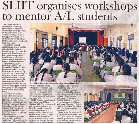 SLIIT Organizes Series of Workshops to Mentor Advanced Level Students ...