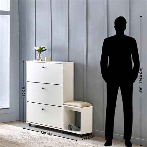 Buy Helios Madison 18 Pairs Shoe Cabinet with Cushion Seat - White from ...