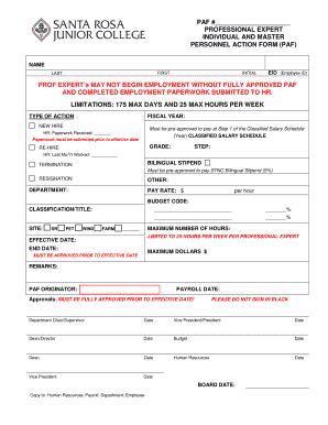 Fillable Online hr santarosa Professional Expert Personnel Action Form ...