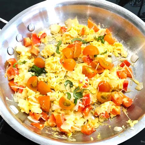 Parmesan Scrambled Eggs with Veggies - One Happy Dish
