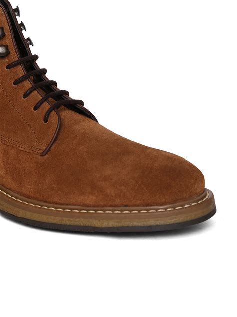 Tan Genuine Suede Leather Laceup Boots For Men With Zip Fastening – Masabih