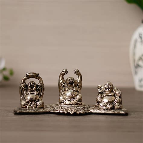 Silver Set of 3 Laughing Buddha Decorative Metal Showpiece – eCraftIndia