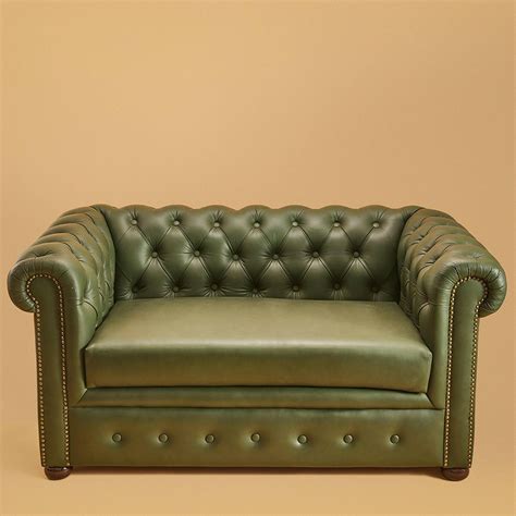 Buy Genuine Leather Chesterfield Sofa Olive Green Online - Three Sixty
