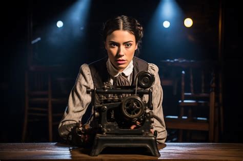 Young secretary with phone and typing machine | Premium AI-generated image