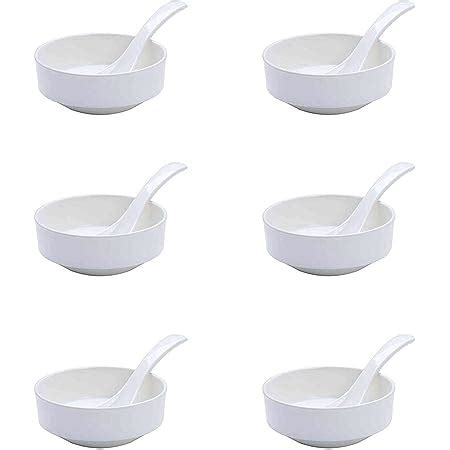 Buy Servewell Melamine Straight Soup Bowls with Spoon Set of 6, White ...