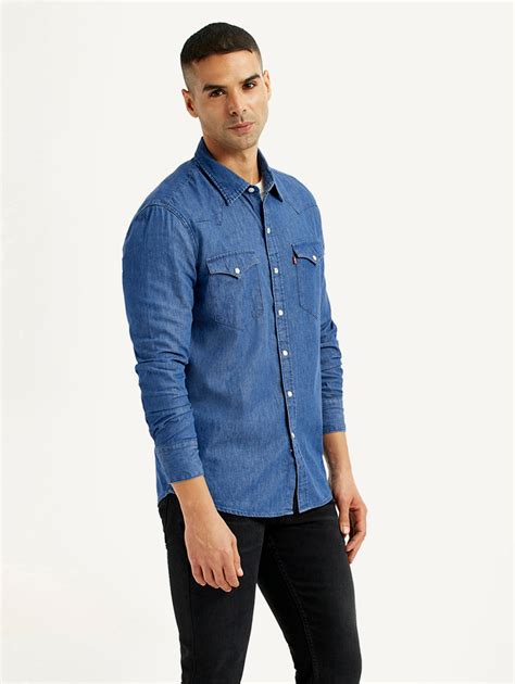 Men's Solid Blue Slim Fit Denim Shirt – Levis India Store