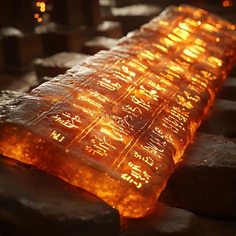 Famous indus valley script tablet shown closeup symbol glowing under ...