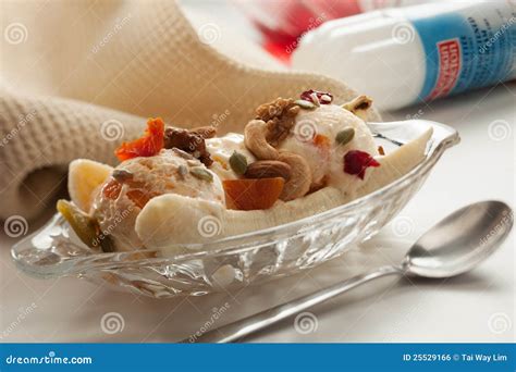 Ice cream banana boat stock photo. Image of dried, food - 25529166