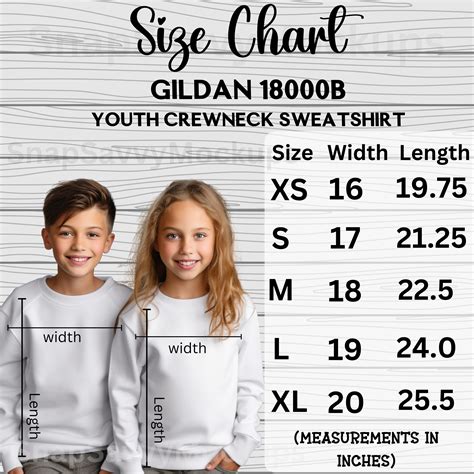 Gildan 18000B Size Chart Mockup, Gildan Youth Sweatshirt Size Guide ...