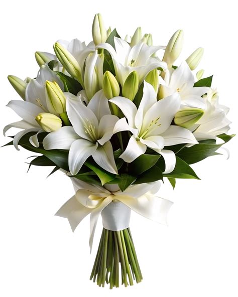 A bouquet of white lilies symbolizing purity and innocence, perfect for ...