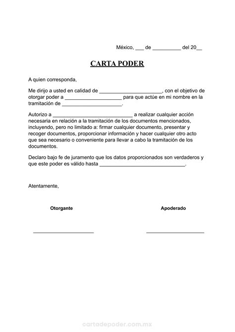 Formato Carta Poder Para Imprimir