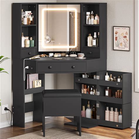 Amazon.com: BTHFST Corner Vanity with Tri-Fold Mirror & Cushioned ...