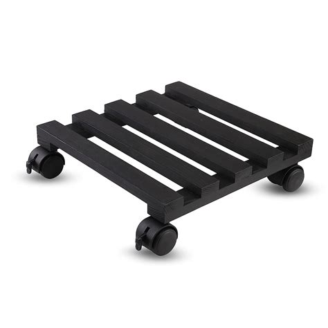 Sharpex Wooden Plant Stand | Black Planter Trolley Rolling Tray Coaster ...