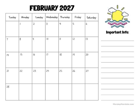 February 2027 Calendar (52 Free PDF Printables)