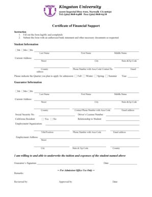 Fillable Online kingston-edu Certificate of Financial Support ...