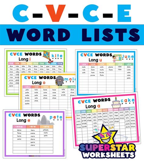 CVCE Words List - Superstar Worksheets