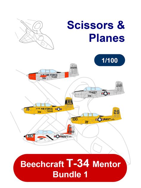 1/100 snp Beechcraft T-34 Mentor Bundle 1 Paper Model - EcardModels