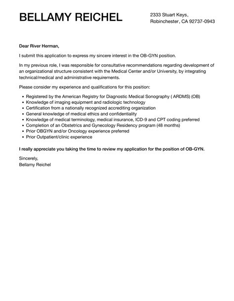OB-GYN Cover Letter | Velvet Jobs