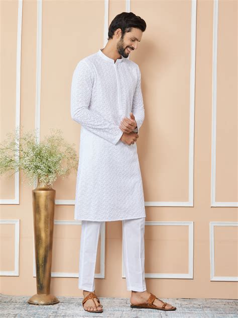 White Embroidered Chikankari Pure Cotton Straight Kurta – See Designs