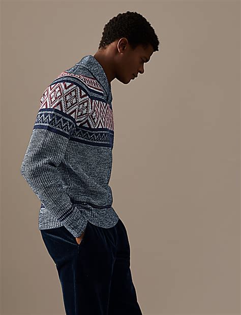 Buy Fair Isle Shawl Collar Jumper at Marks & Spencer