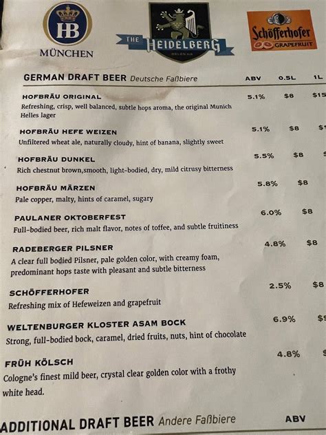 Menu at Old Bavaria Inn Restaurant, Helen