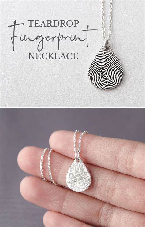 TearDrop Fingerprint Necklace • Dainty Fingerprint Pendant • Loved One ...