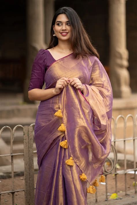 Rose Gold Cotton Tissue Sarees for Women - I Love Sarees