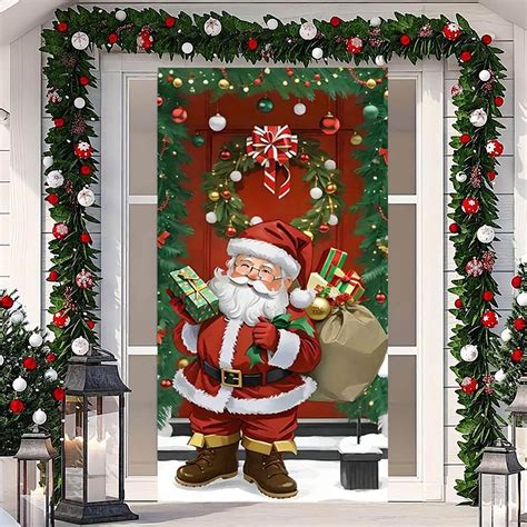 KeirineCC Christmas Front Door Decoration, Christmas Elastic Fabric ...