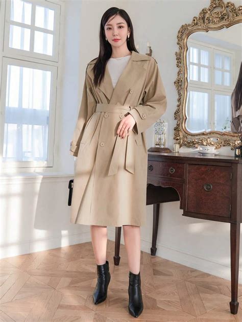 DAZY Women's Double-Breasted Shoulder-Strap Trench Coat | SHEIN USA