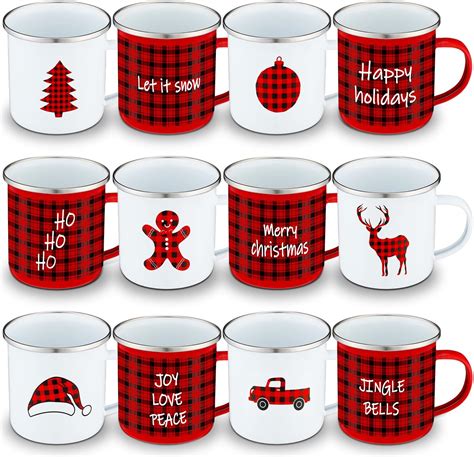 Amazon.com: 12 Pcs Christmas Enamel Coffee Mugs Set with Quotes, 12 Oz ...