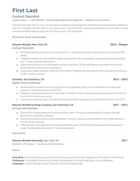 4 Contract Specialist Resume Examples for 2025 | Resume Worded