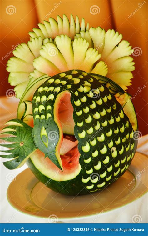 Food Carving Peacock in Watermelon Stock Image - Image of view, hotel ...