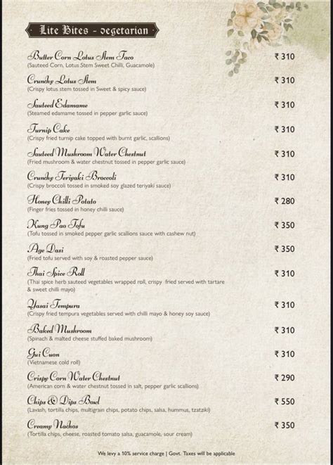 Menu at The Colonial Palate, Mumbai