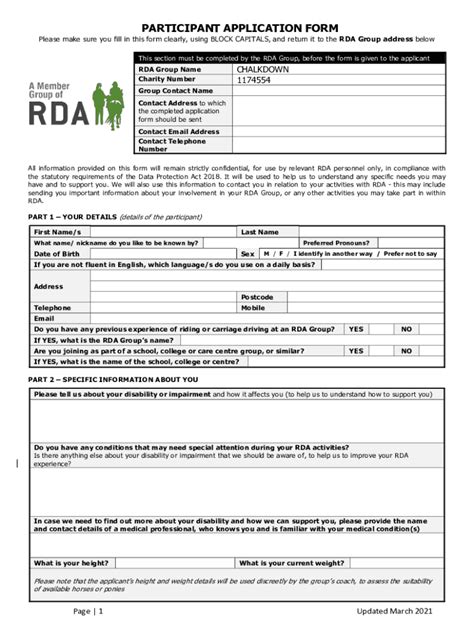 Fillable Online PARTICIPANT APPLICATION FORM - My RDA Fax Email Print ...