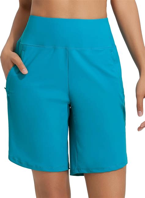 baleaf Women's 9" Long Swim Board Shorts with Zipper Pockets High ...