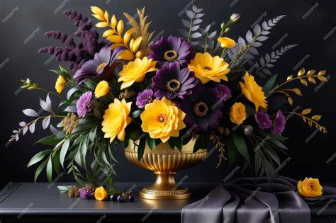 Premium Photo | Elegant style floral arrangement in dark grey purple ...
