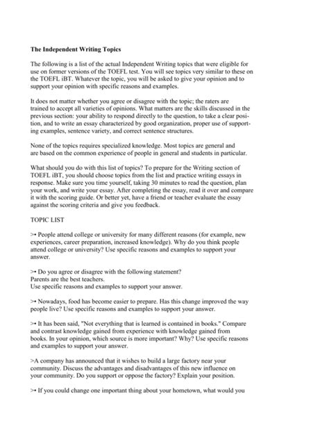 Image result for TOEFL Writing Topics Examples