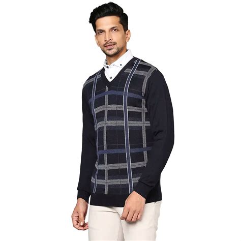 Men Blue Wrapper Wool Blend Full Sleeve V Neck Collar Sweaters – MyRaymond
