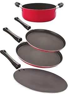 Buy Nirlon Non-Stick Aluminum Cookware Set, 4-Piece, Red and Black (2 ...