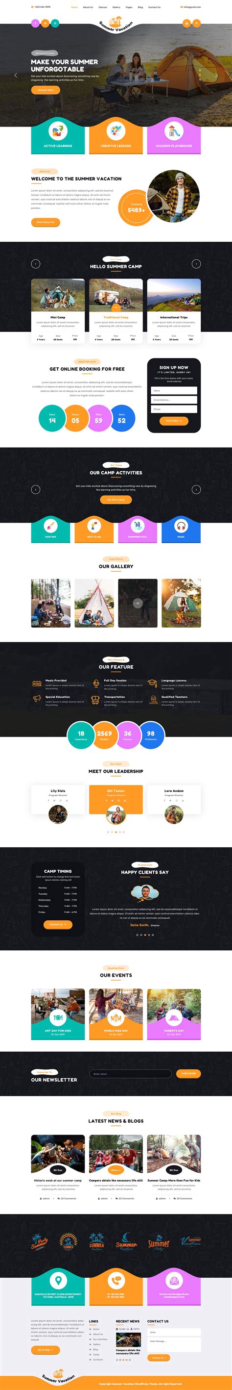 Summer Camp WordPress Theme For Camps And Kids Activities.