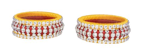 Buy The Unique Yellow & Red Glass & Silk Thread Bangle for Women - Set ...