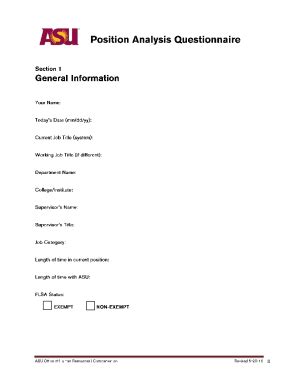 2016-2026 Form ASU Position Analysis Questionnaire - Blank Fillable ...