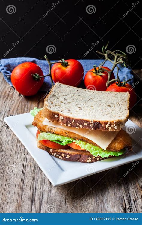 Breaded chicken sandwich stock photo. Image of onion - 149802192